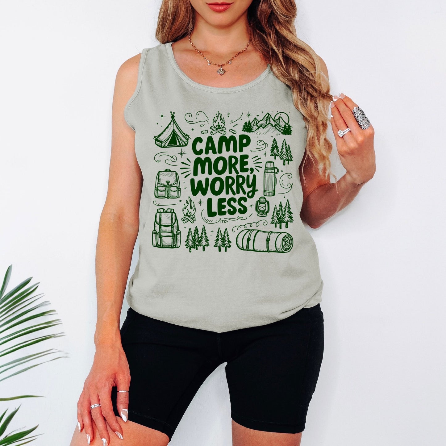 Camp More Worry Less HUNTER GREEN INK Screen Print