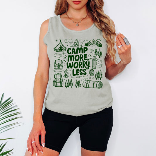 Camp More Worry Less HUNTER GREEN INK Screen Print
