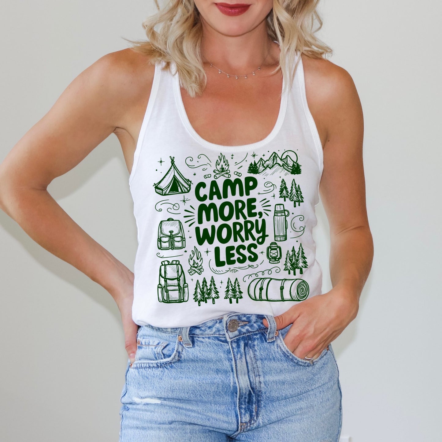 Camp More Worry Less HUNTER GREEN INK Screen Print