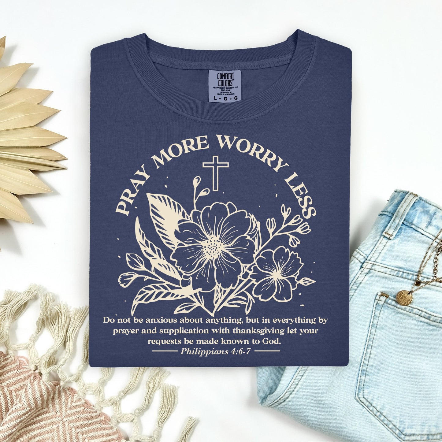 Pray More Worry Less OATMEAL INK Screen Print