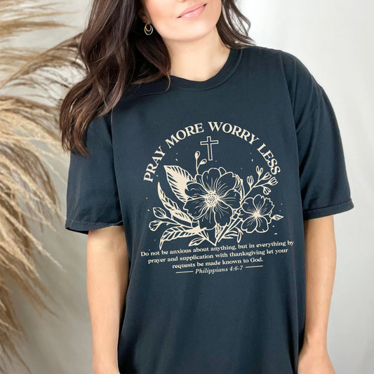 Pray More Worry Less OATMEAL INK Screen Print