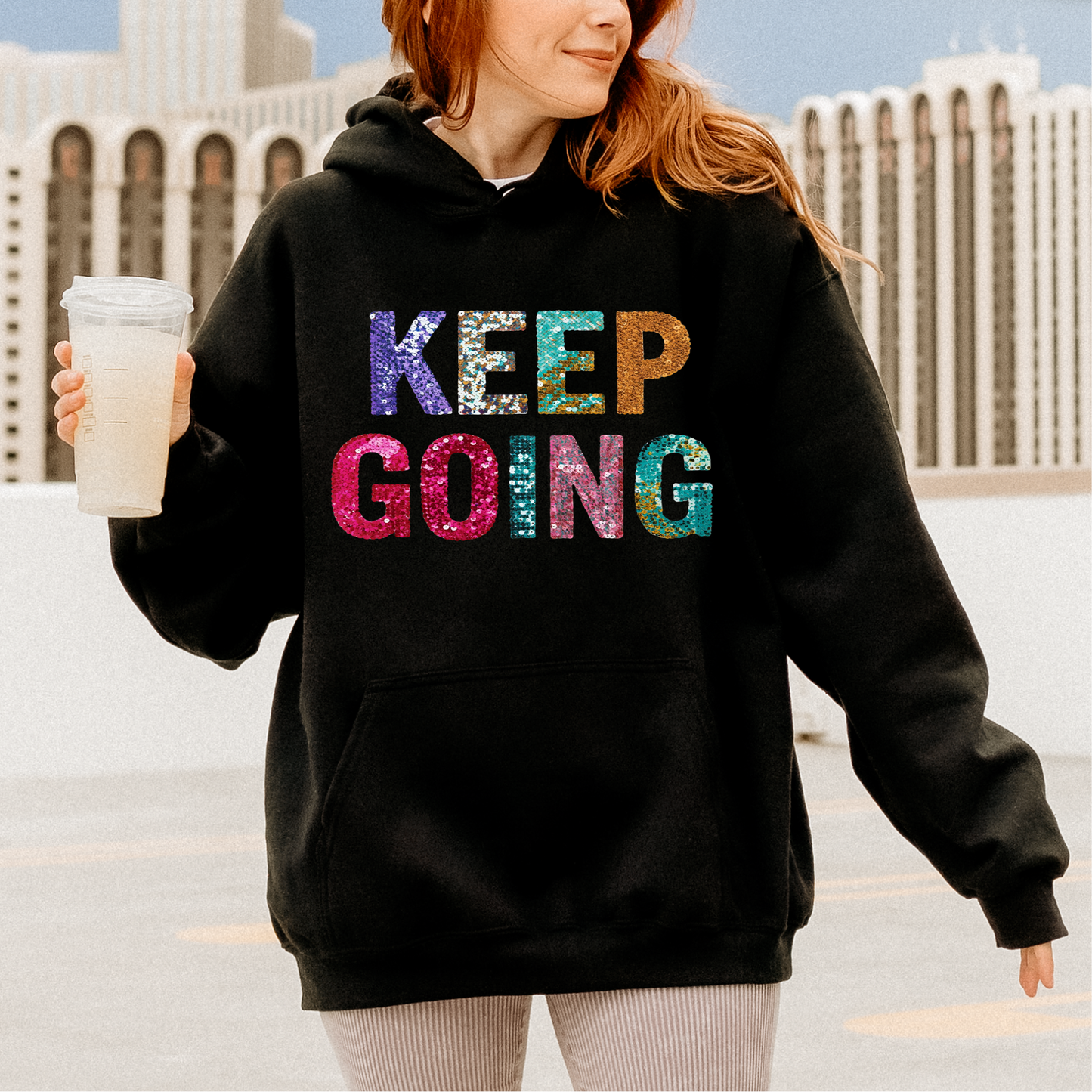 Faux Sequin Keep Going Clear Film Screen Print