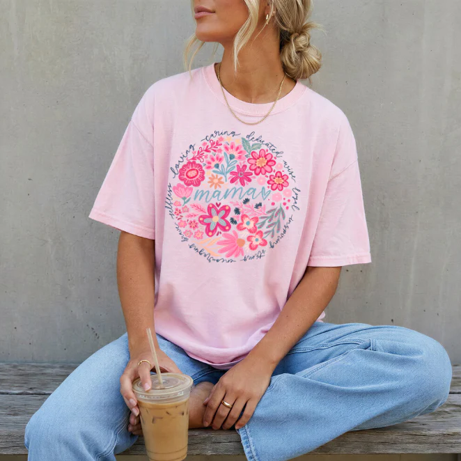 Floral Circle Mama Clear Film Screen Print