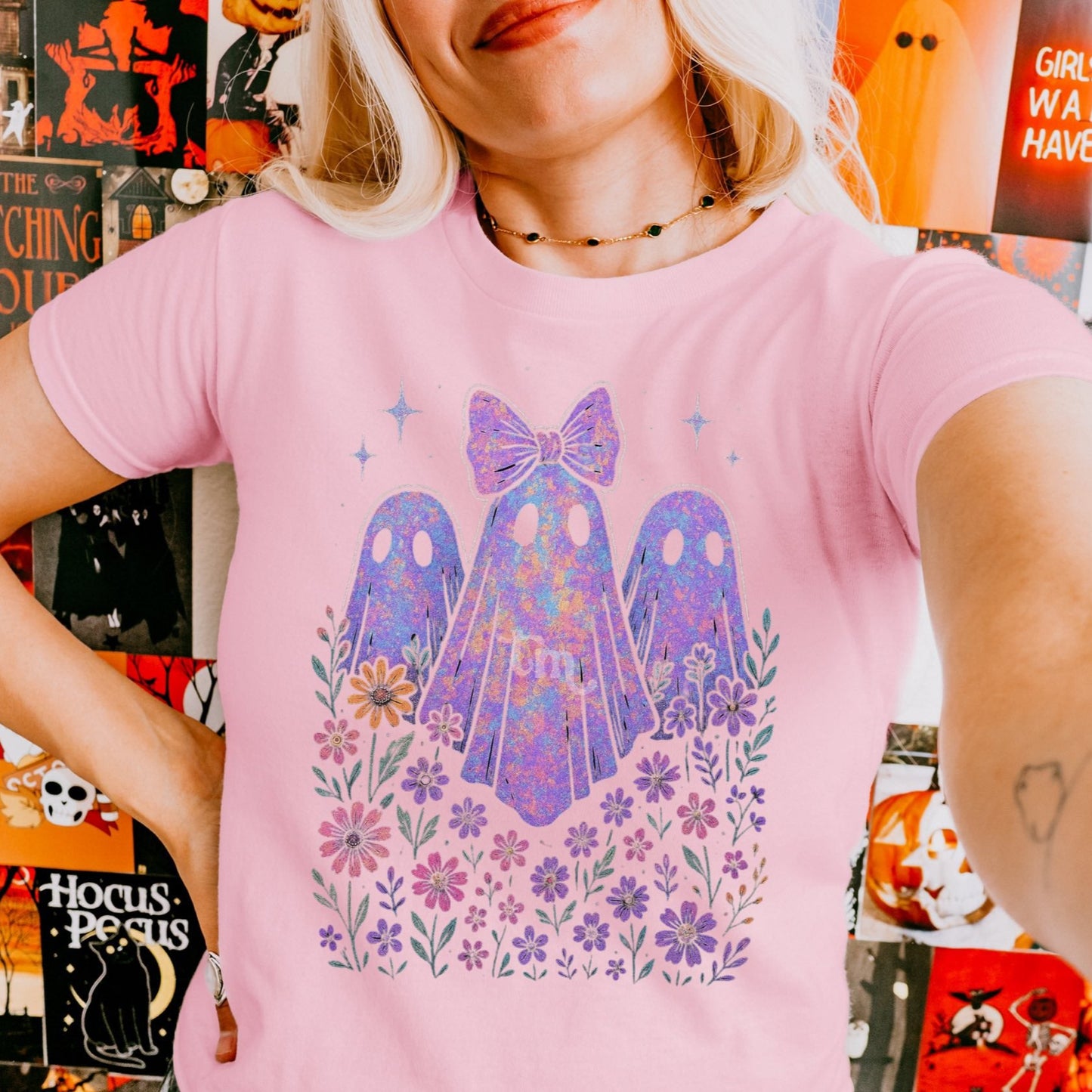 Colorful Floral Ghosts Graphic Tee