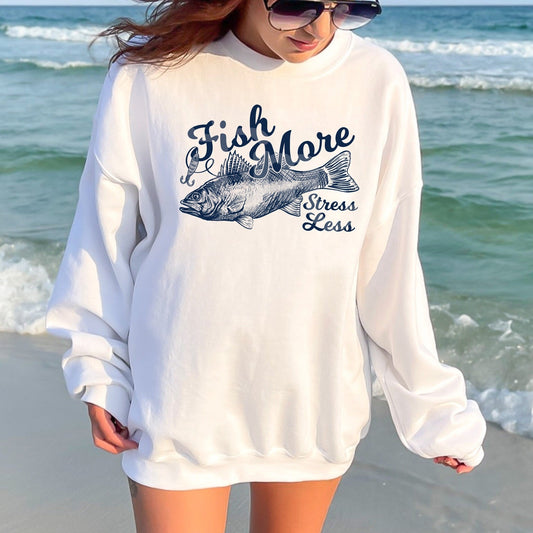 Fish More Stress Less NAVY INK Screen Print