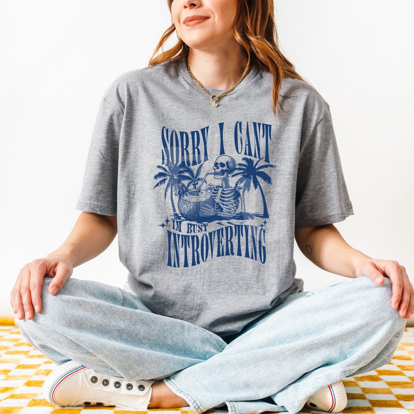 Sorry I Can't I'm Busy Introverting BLUE INK Screen Print