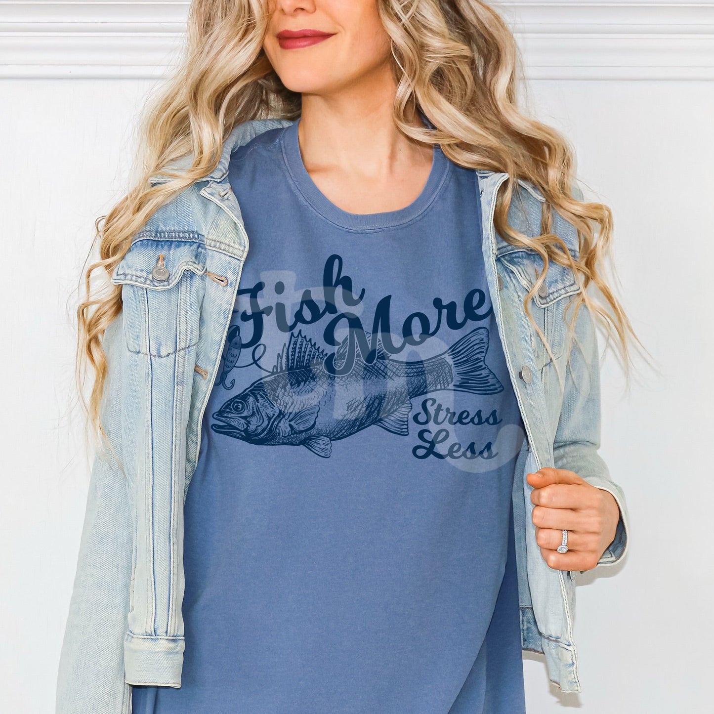 Fish More Stress Less NAVY INK Screen Print