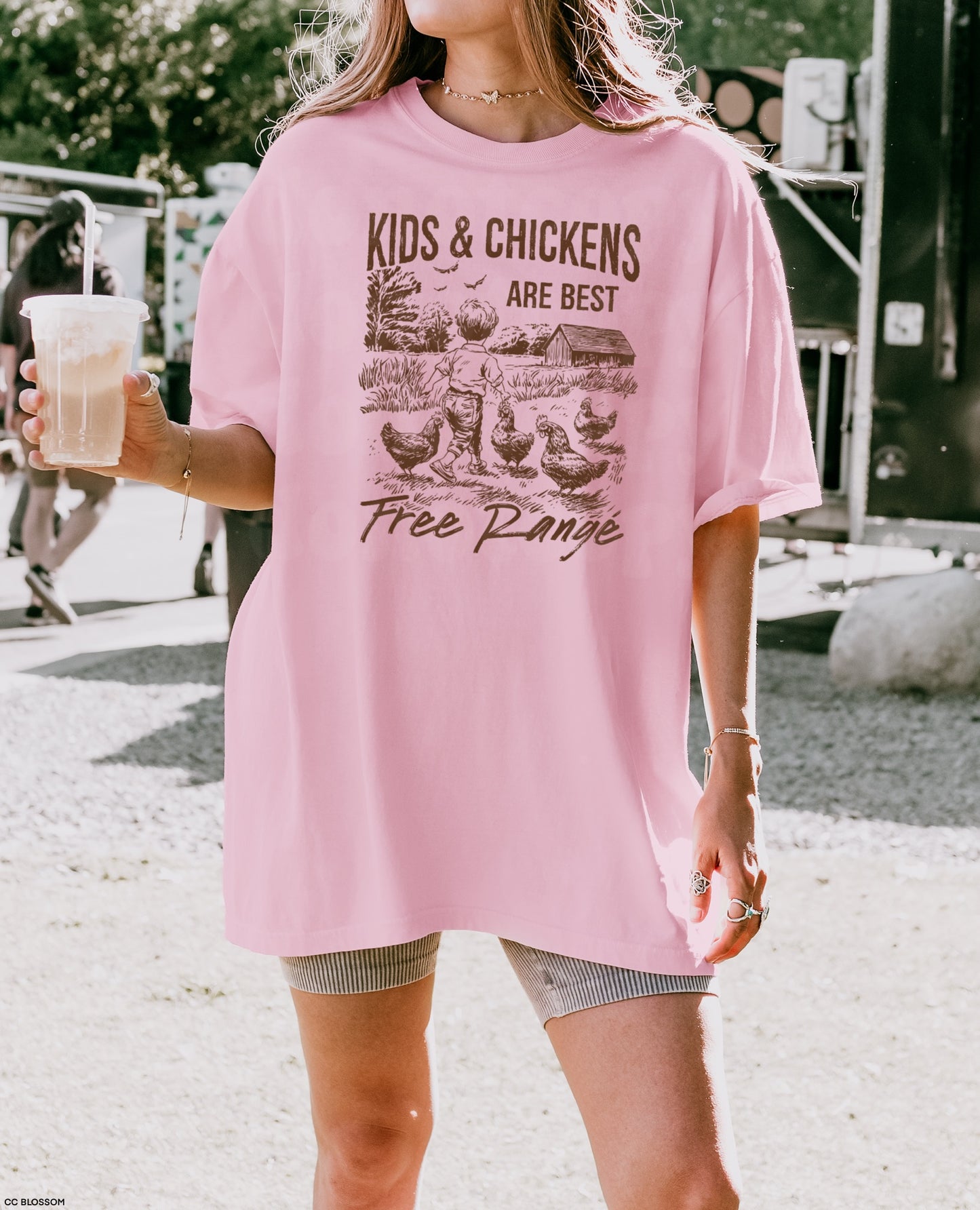 Kids & Chickens are Best Free Range BROWN INK Screen Print