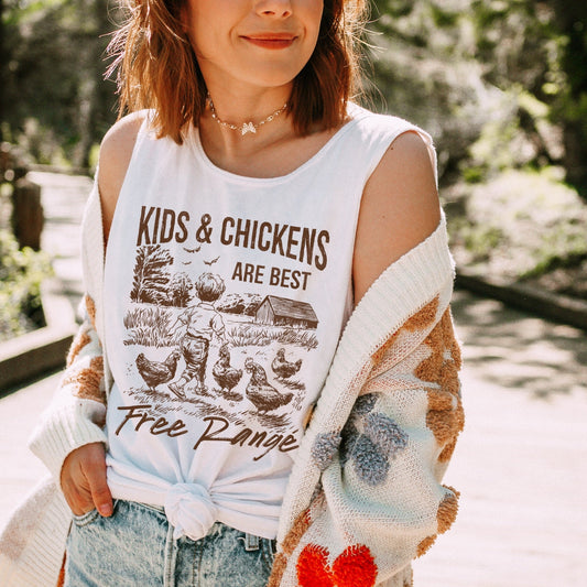 Kids & Chickens are Best Free Range BROWN INK Screen Print