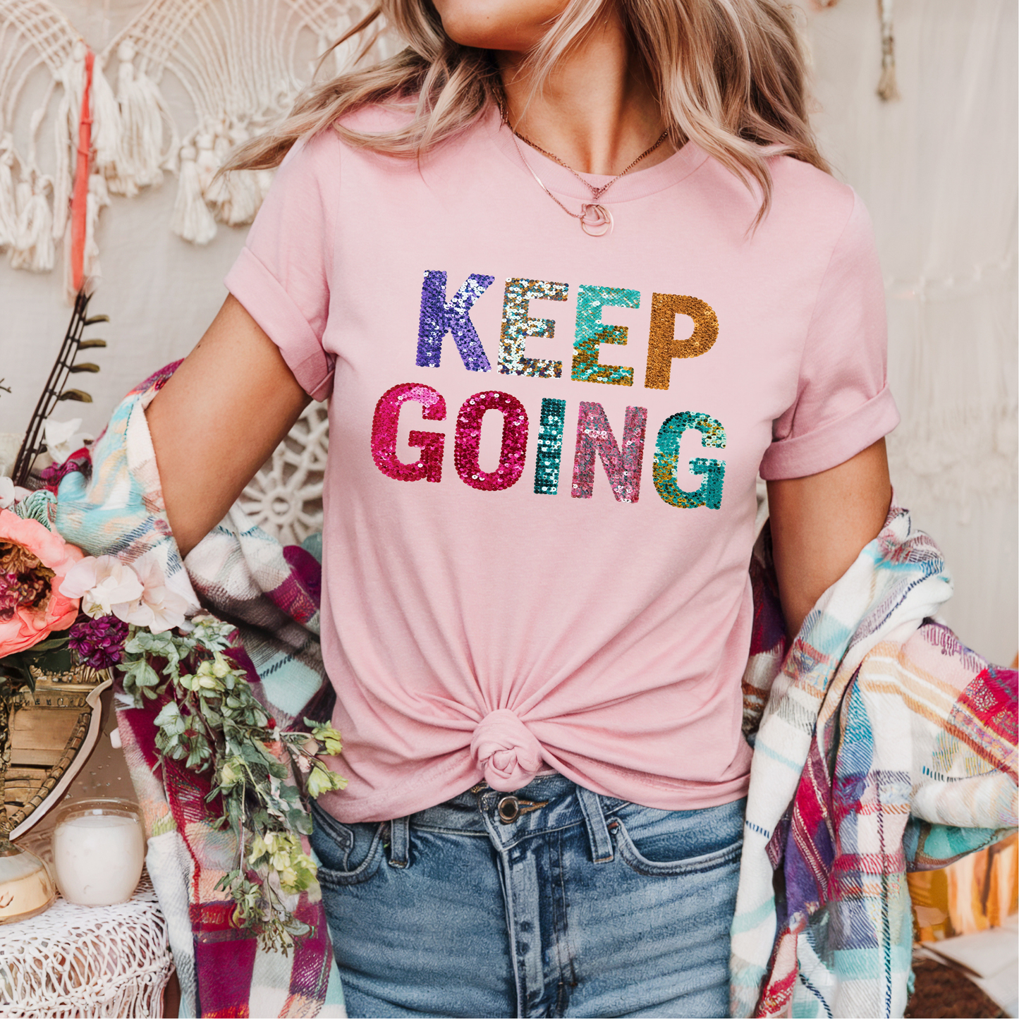 Faux Sequin Keep Going Clear Film Screen Print
