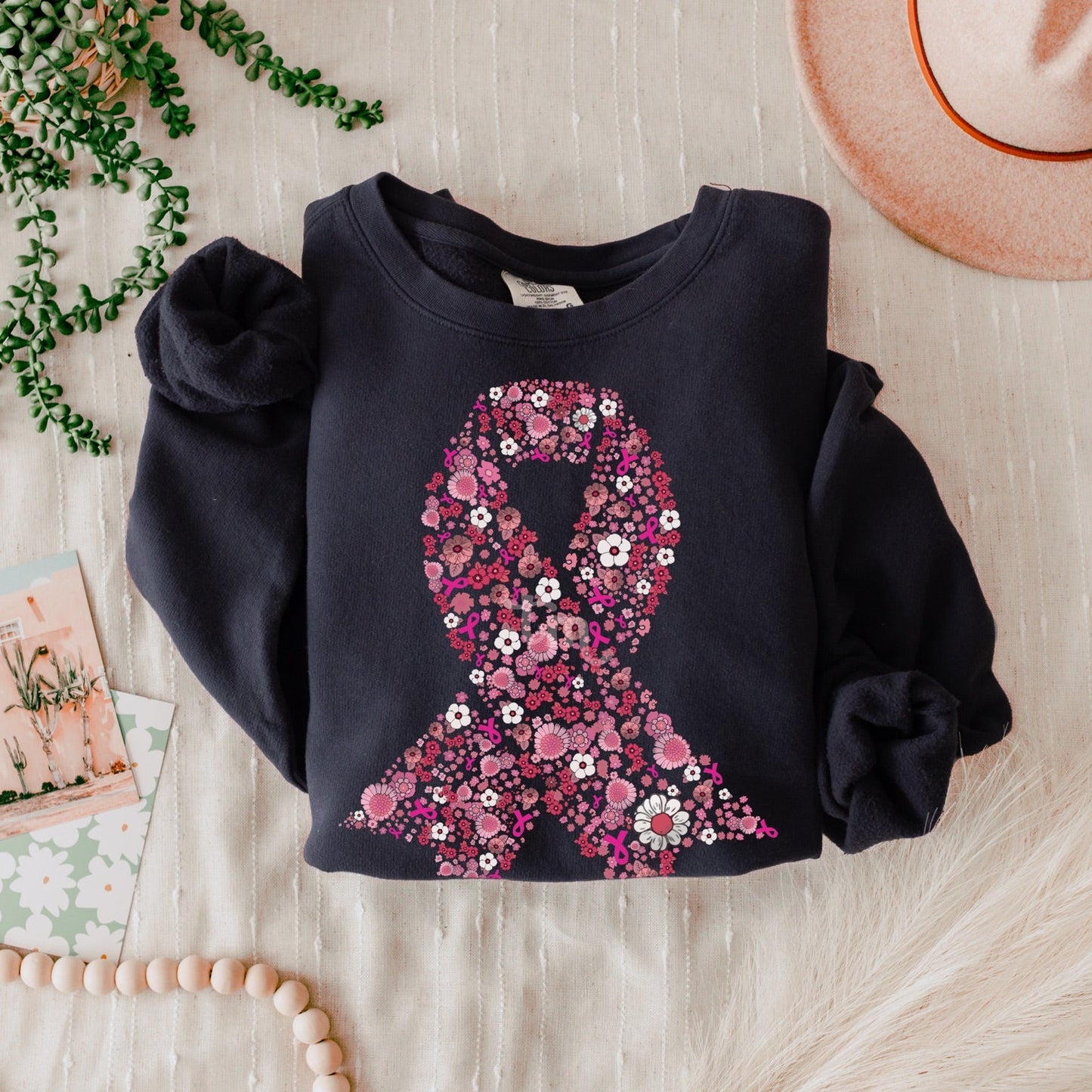 Pink Floral Ribbon Graphic Tee