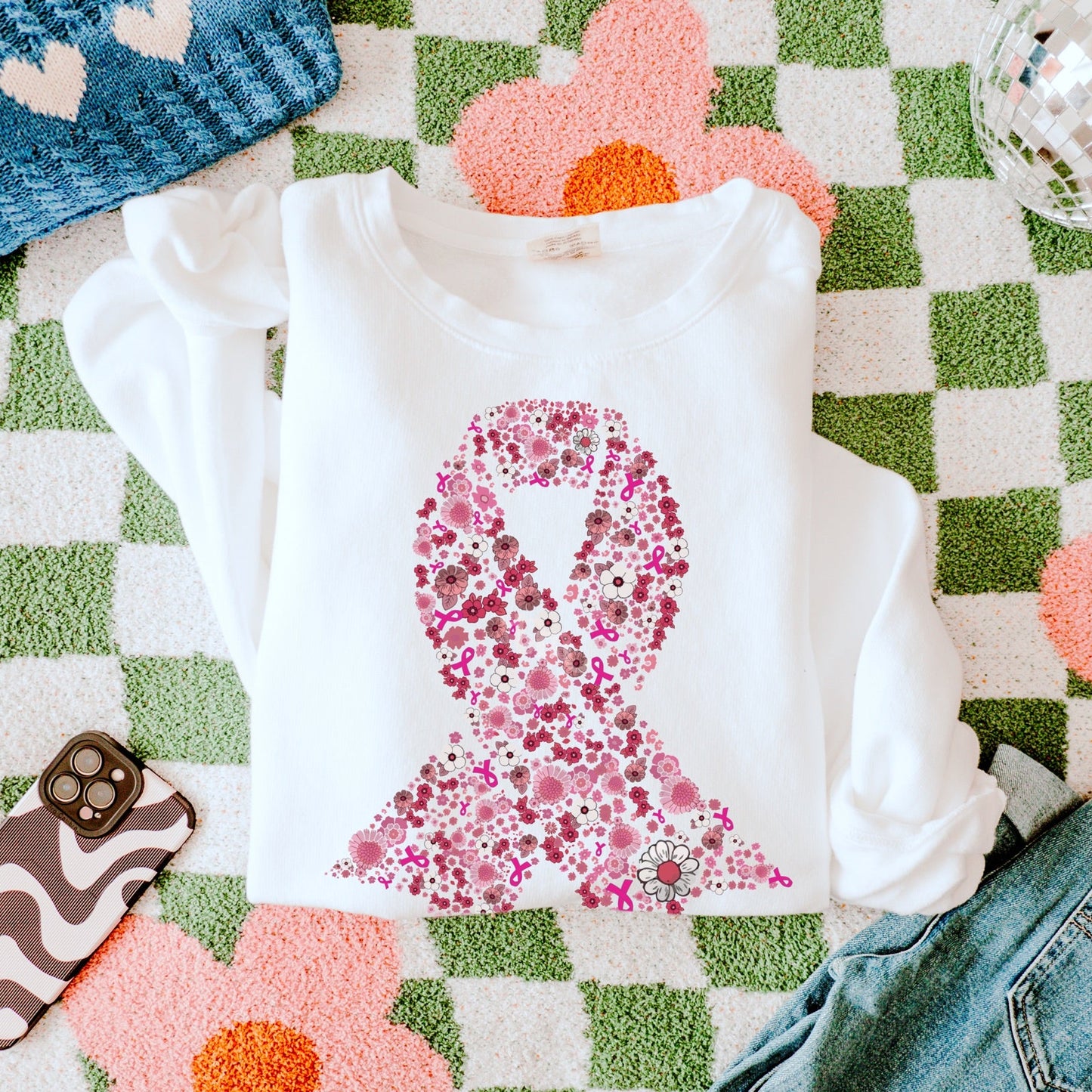 Pink Floral Ribbon Graphic Tee