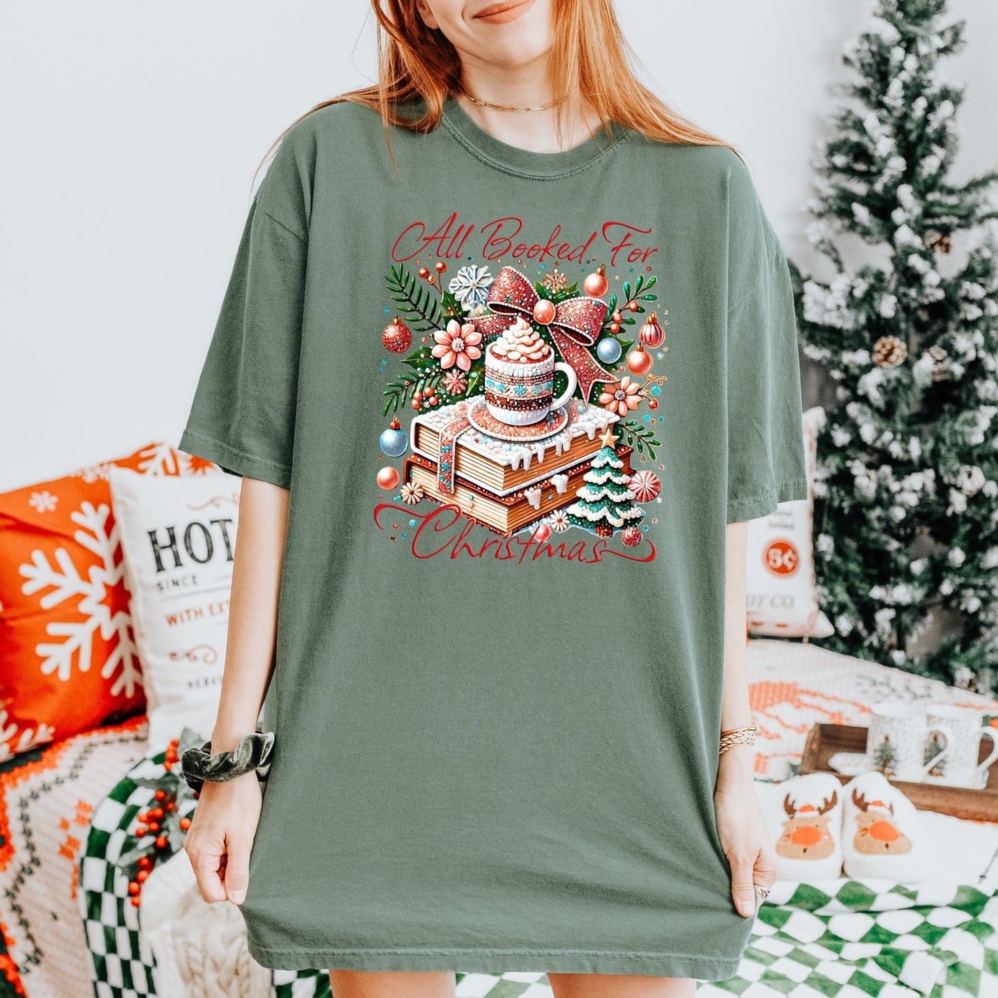 Glitter All Booked for Christmas Graphic Tee