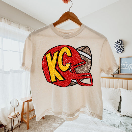 K C Football Glitter Graphic Tee