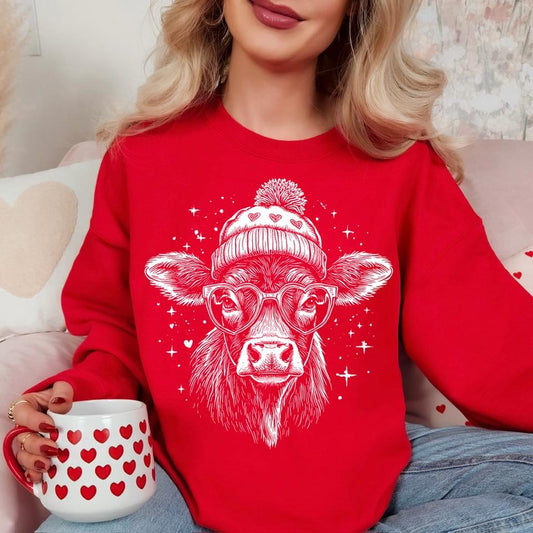 Valentine Cow WHITE INK Screen Print