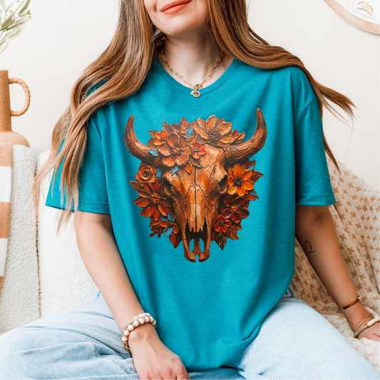 Rustic Floral Skull DTF Transfer