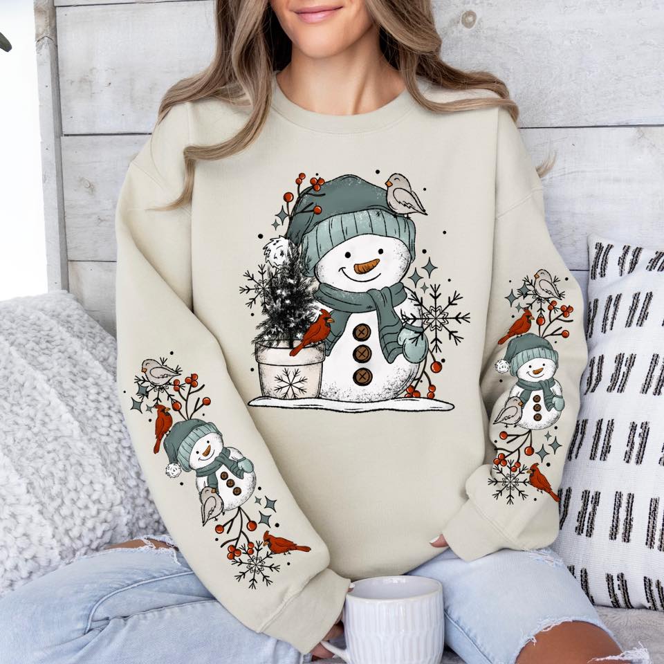 Snowman with Cardinals Clear Film Screen Print with Sleeves