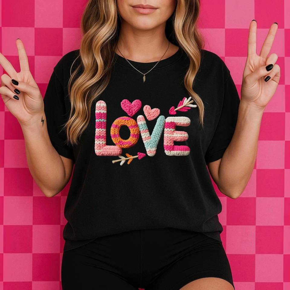 Love Faux Yarn Clear Film Screen Print