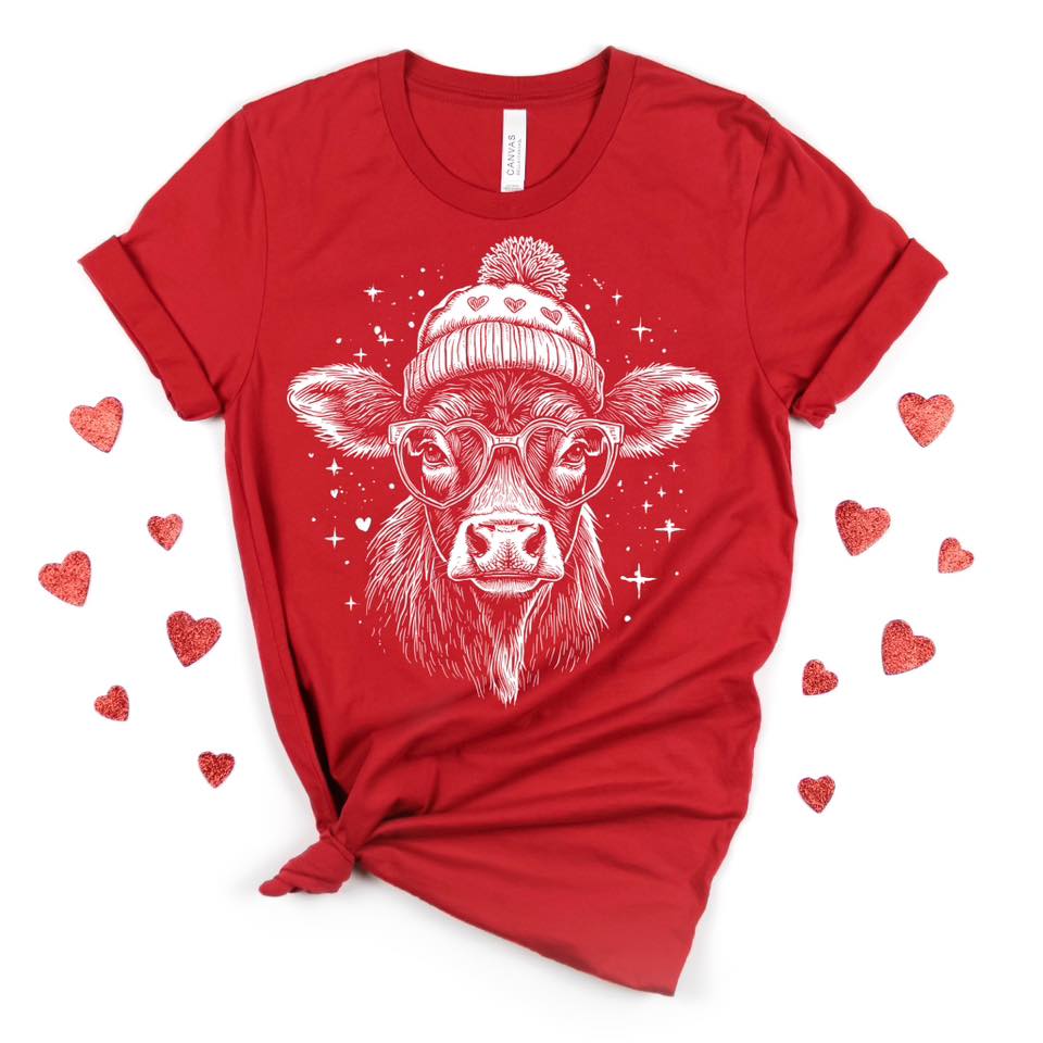 Valentine Cow WHITE INK Screen Print