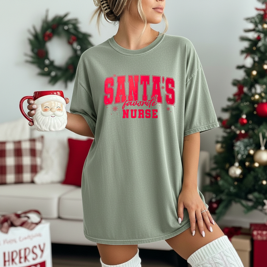 Santa's Favorite Nurse RED INK Screen Print