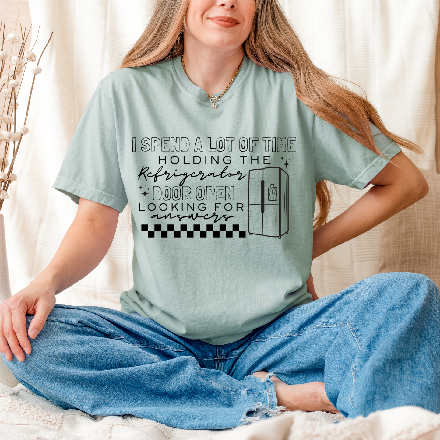 Holding the Refrigerator Door Open Looking for Answers Screen Print