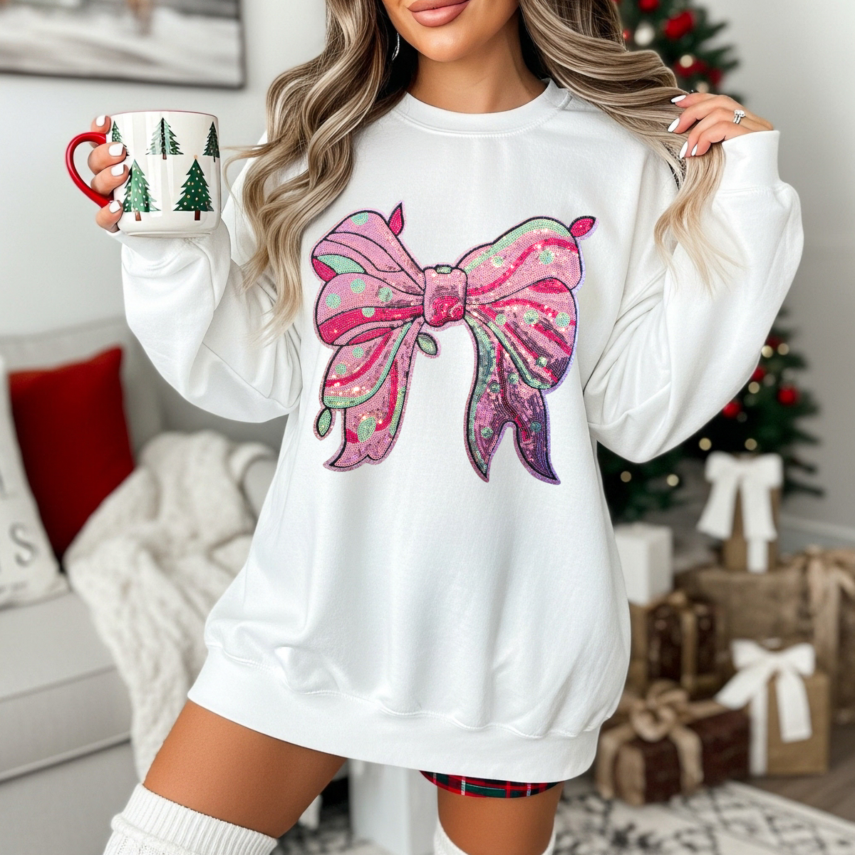 Christmas Lights Bow Sequin Patch