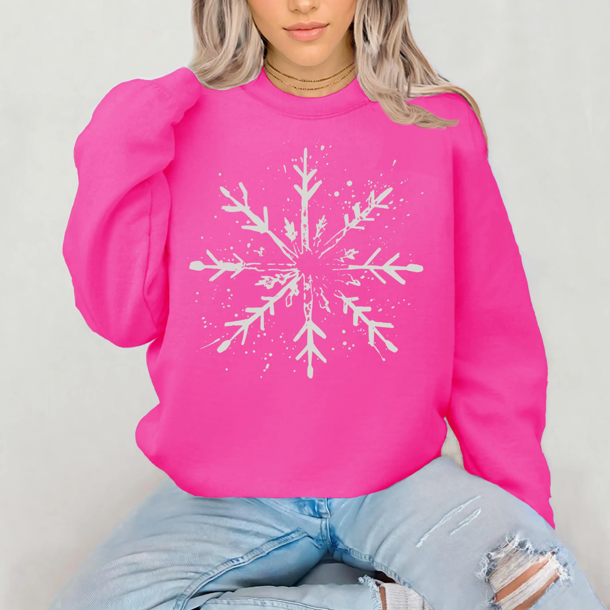 White Snowflake WHITE INK Screen Print