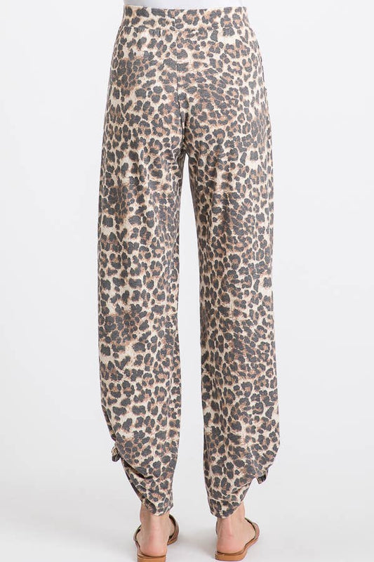 Leopard Print Lightweight Split Side Tie Pants