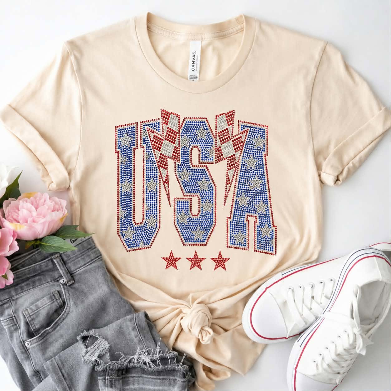 USA Bolt RED, WHITE, BLUE COLOR Spangles Transfer