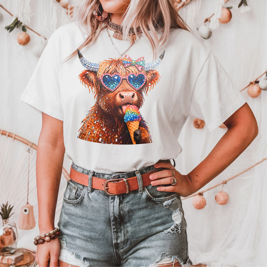 Faux Bling Summer Cow DTF Transfer