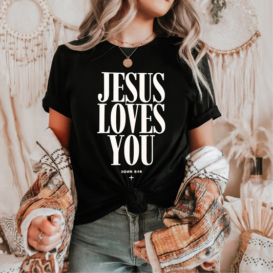Jesus Loves You WHITE INK Screen Print