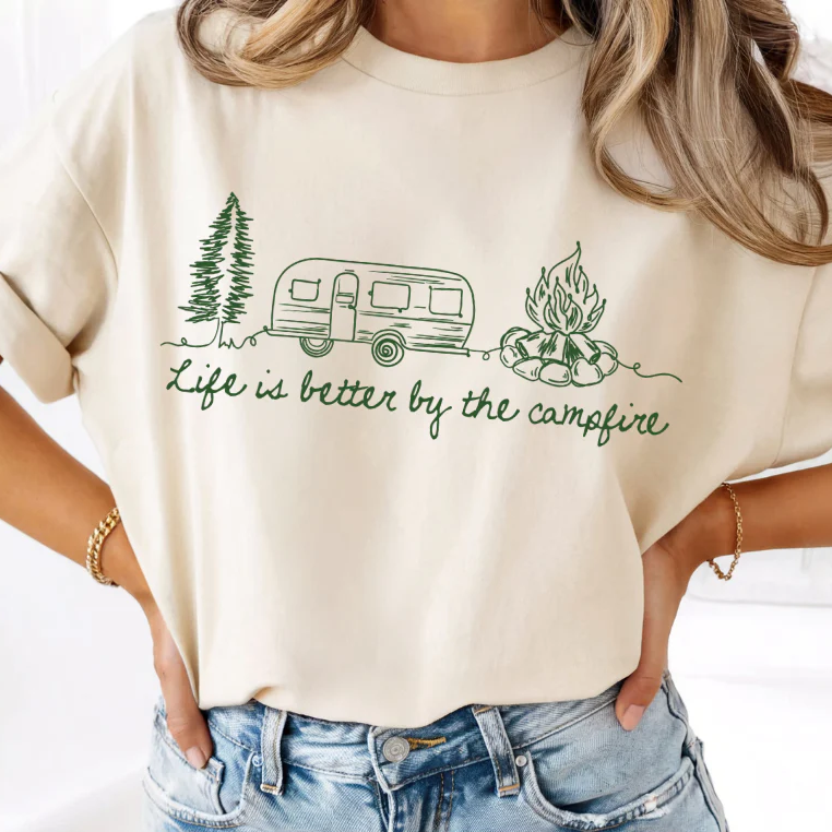 Life is Better by the Campfire GREEN INK Screen Print