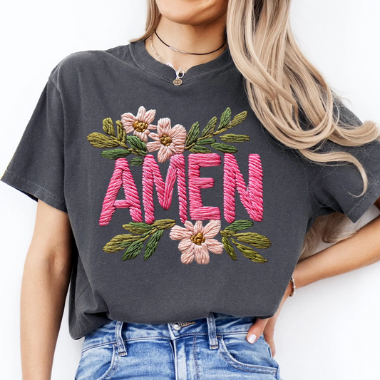 Faux Embroidered Amen Graphic Tee