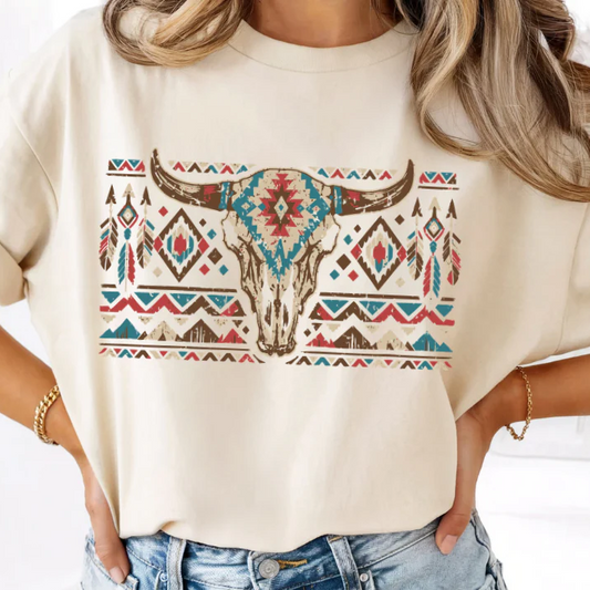 Western Skull Pattern Clear Film Screen Print