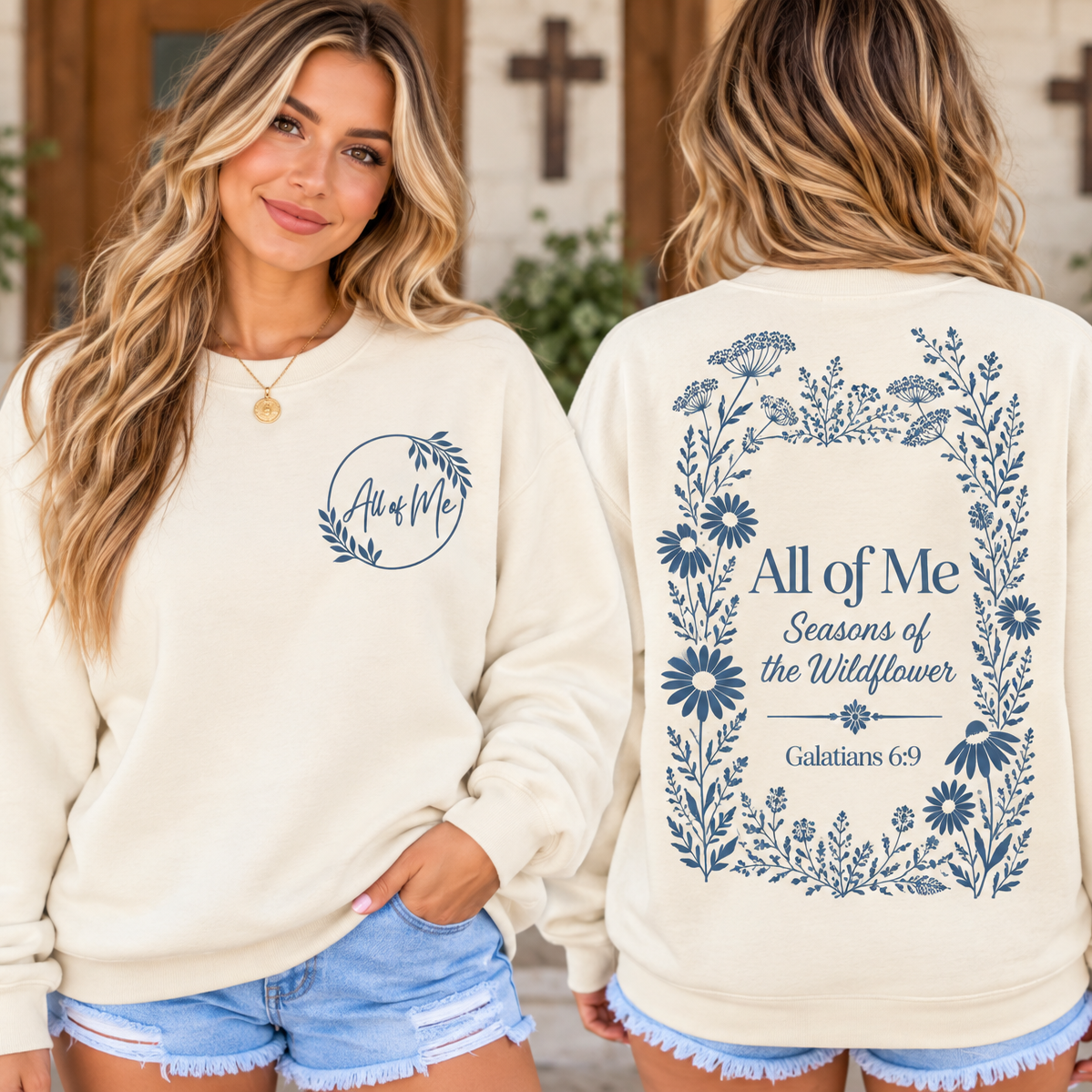 All For One Gildan Crewneck Sweatshirt FRONT & BACK