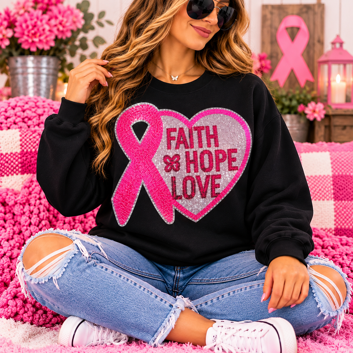 Faith Hope Love Sequin Patch Shirt