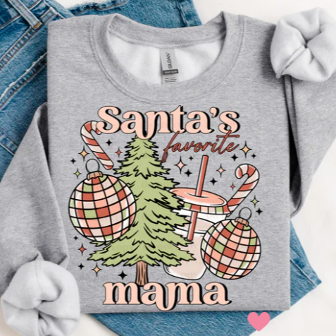 Glitter Santa's Favorite Mama Graphic Tee