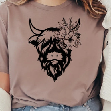 Highland Cow Floral Graphic Tee