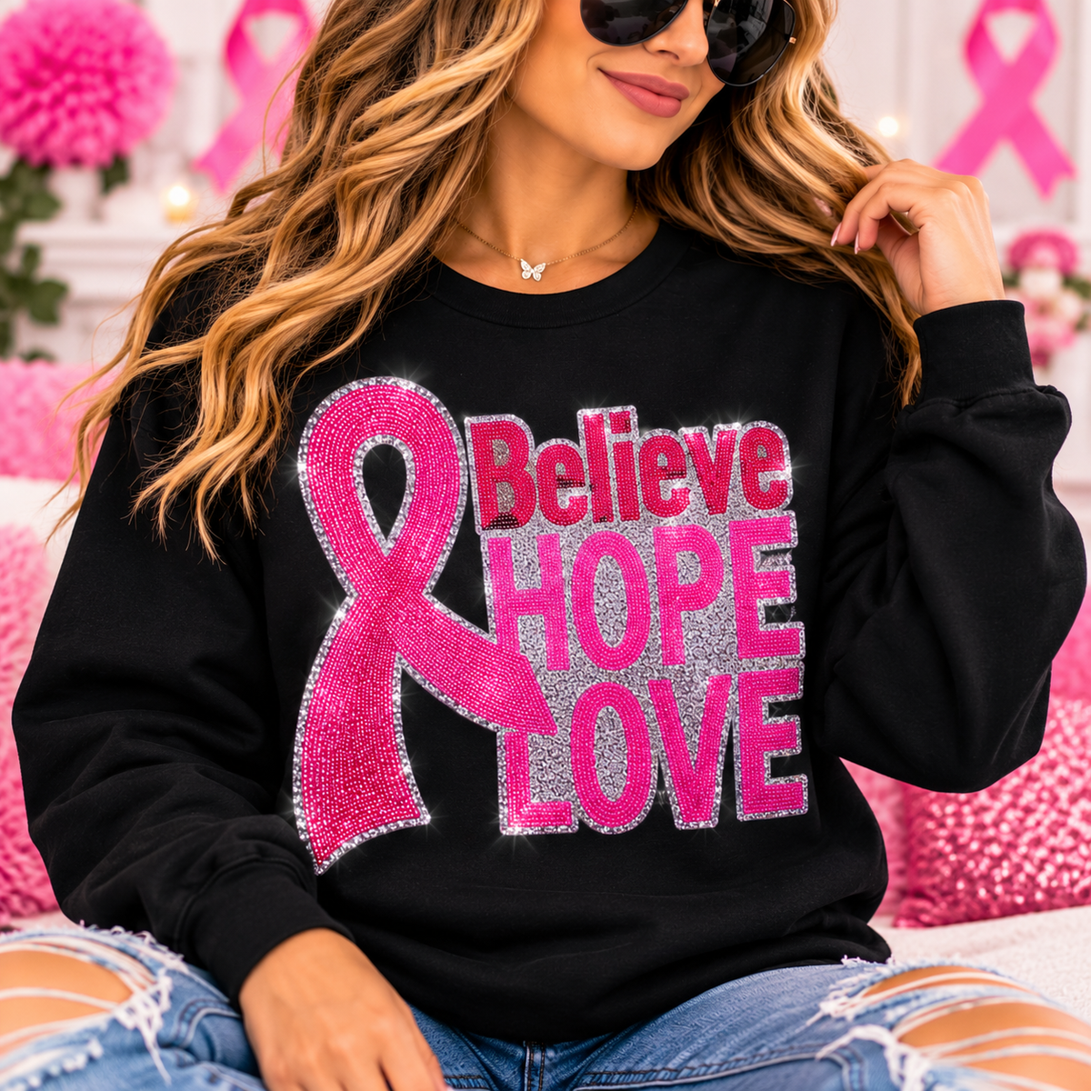 Believe Hope Love Sequin Patch Shirt