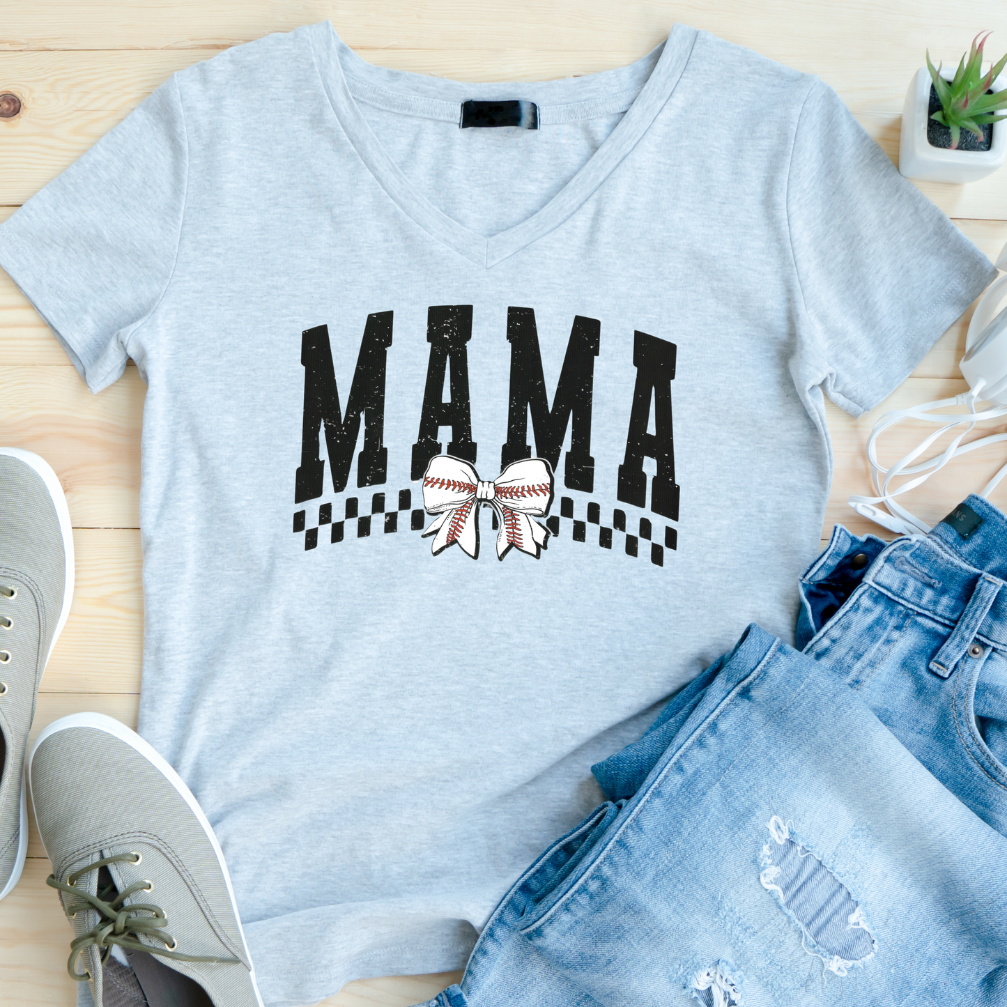 Mama Baseball Bow Graphic Tee