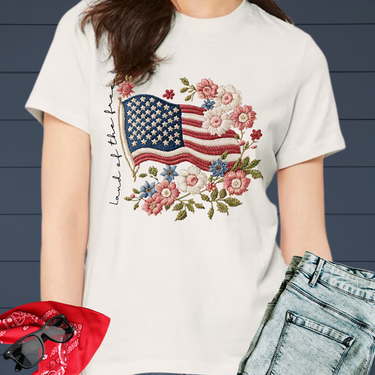 Floral Embroidered Flag Graphic Tee