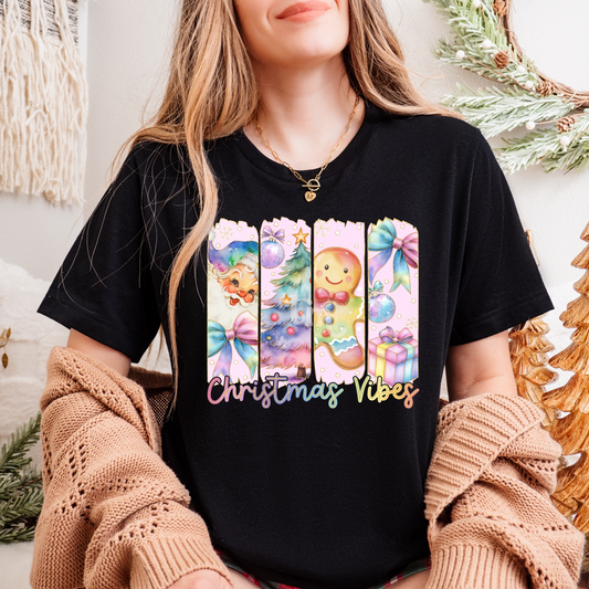 Glitter Print Christmas Vibes Graphic Tee