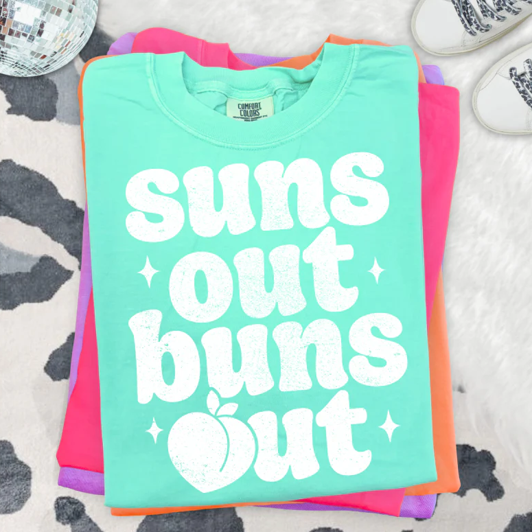 Suns Out Buns Out WHITE INK Screen Print