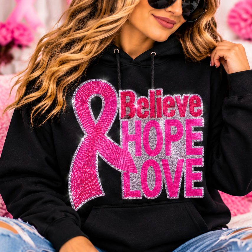 Believe Hope Love Sequin Patch Shirt