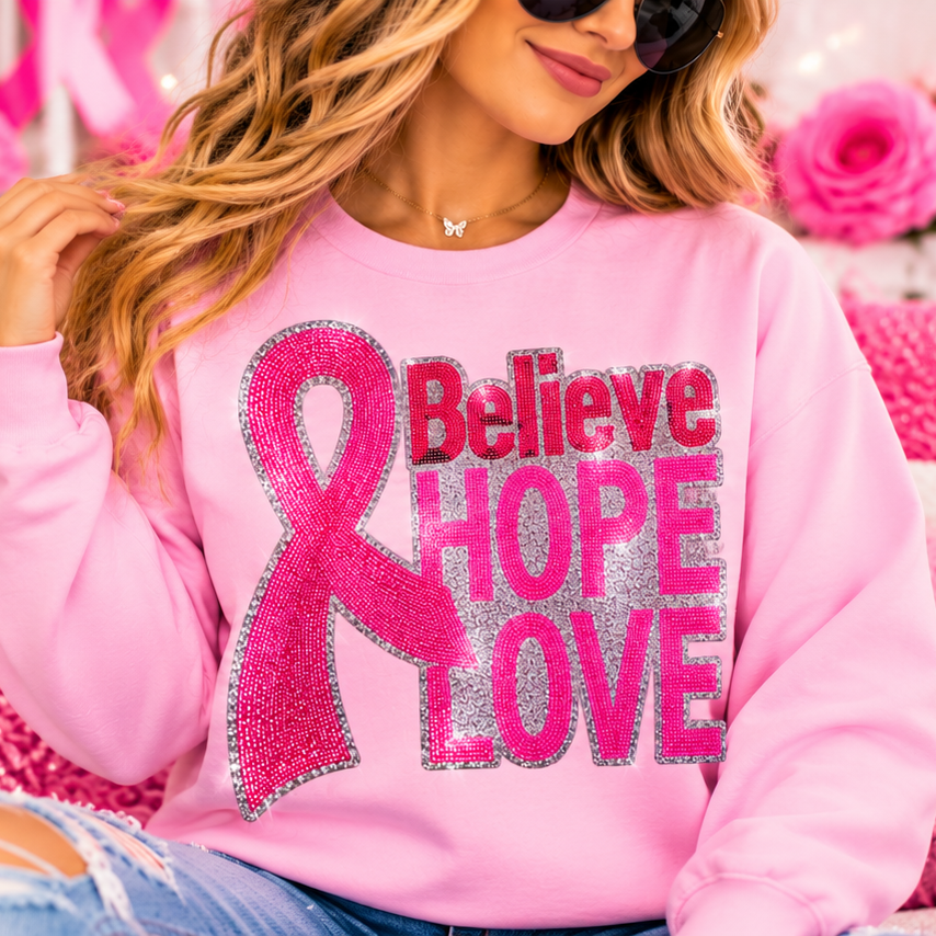 Believe Hope Love Sequin Patch Shirt