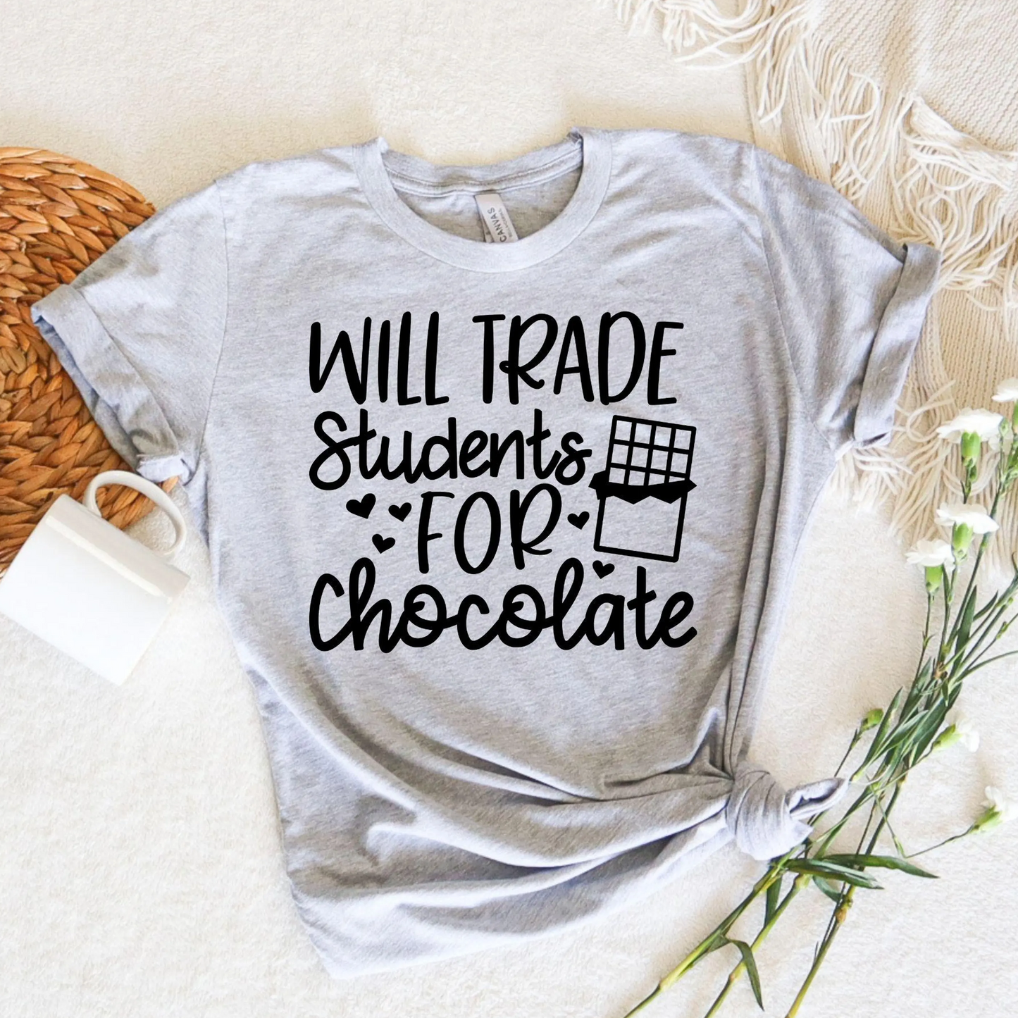 Will Trade Students for Chocolate DARK GRAY INK Screen Print