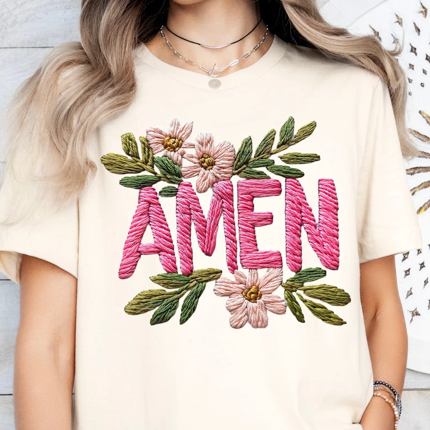 Faux Embroidered Amen Graphic Tee