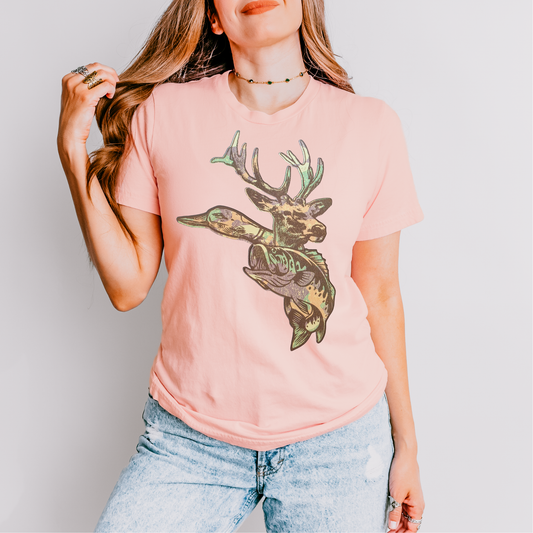 Camo Buck, Duck, Fish Clear Film Screen Print
