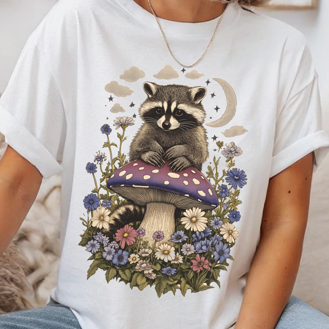 Raccoon Floral Moon Graphic Tee