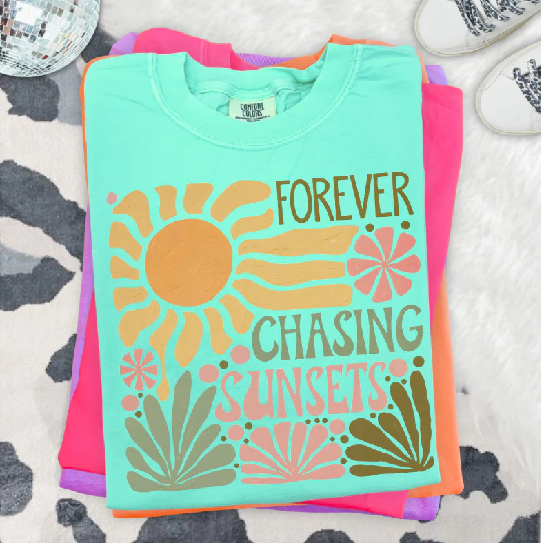 Forever Chasing Sunsets Clear Film Screen Print